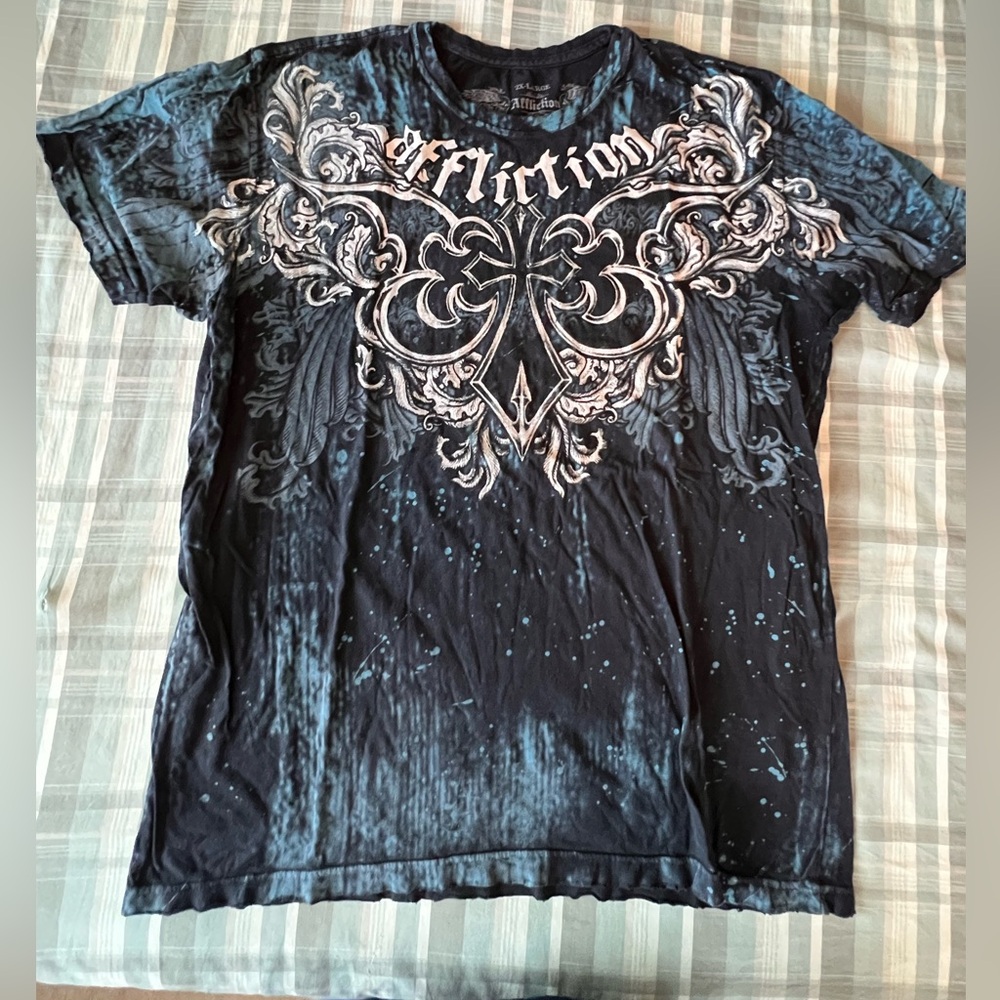 Affliction T-shirt, size shows two XL…Shirt shrunk fits more like an extra large